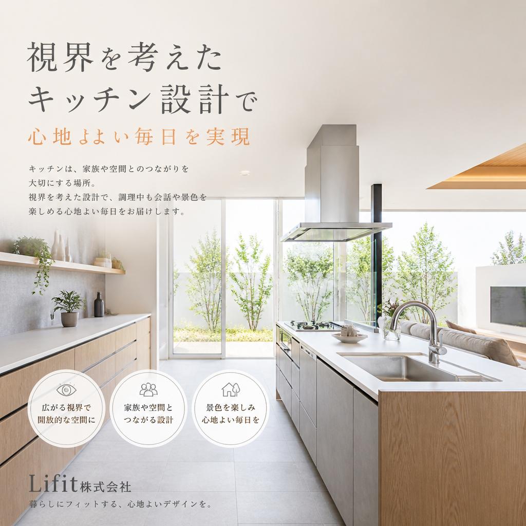 視界を考えたキッチン設計で心地よい毎日を実現｜Lifit株式会社