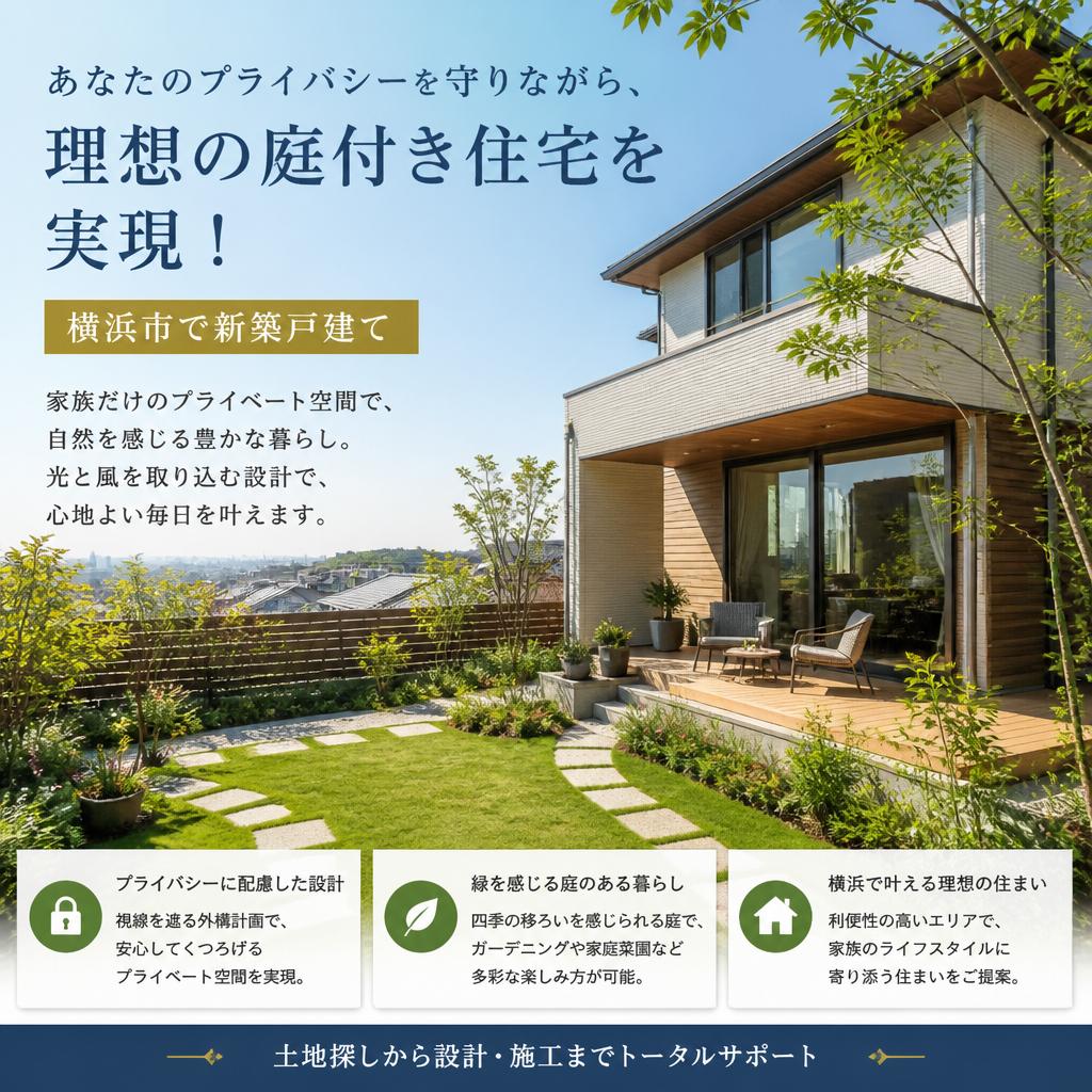 あなたのプライバシーを守りながら、理想の庭付き住宅を実現！横浜市で新築戸建て
