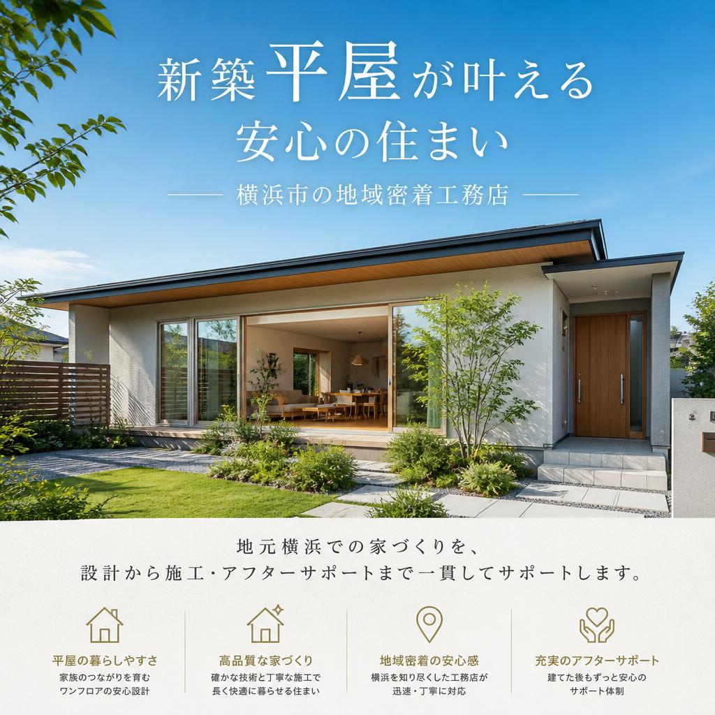 新築平屋が叶える安心の住まい、横浜市の地域密着工務店