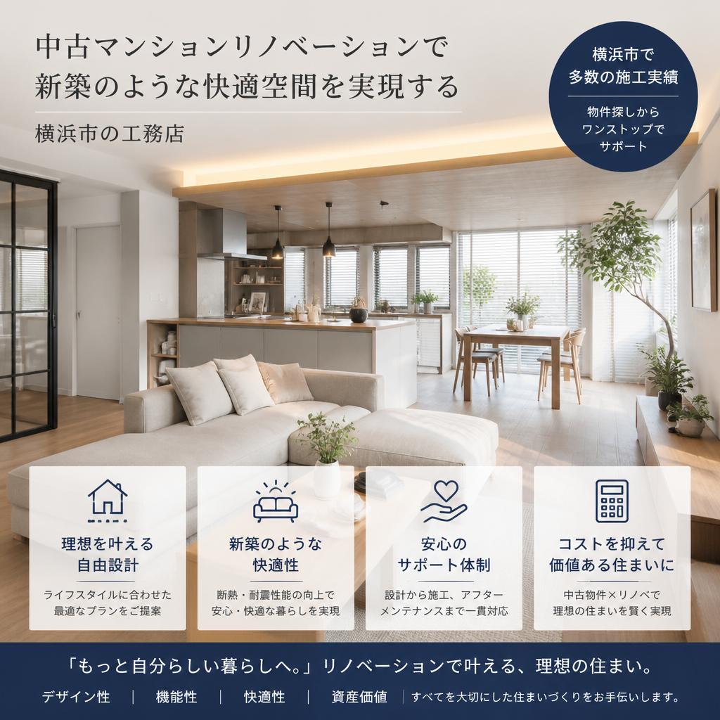 中古マンションリノベーションで新築のような快適空間を実現する横浜市の工務店